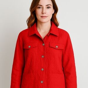 Chico's Crinkle Jacket Chico's Size 2 (Sz L 12) Red Metal Buttons Corp Core